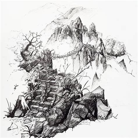 Mountain Landscape Drawing