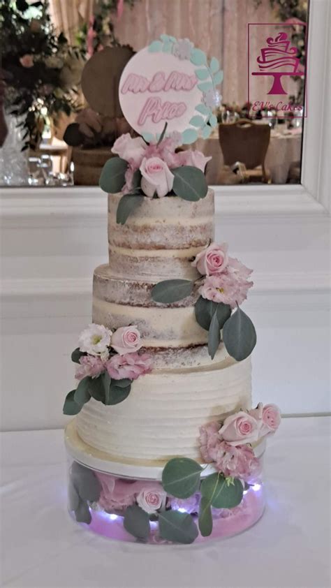 Semi Naked Wedding Cake With Fresh Flowers