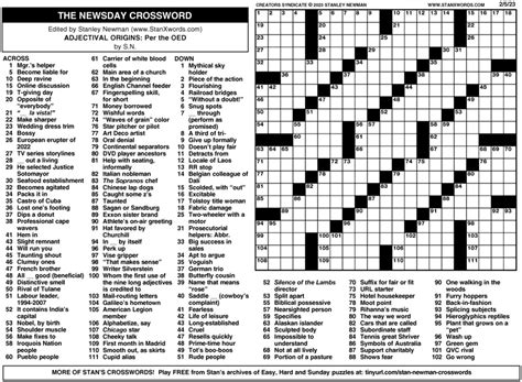 Newsday Crossword Sunday For Feb By Stanley Newman Creators