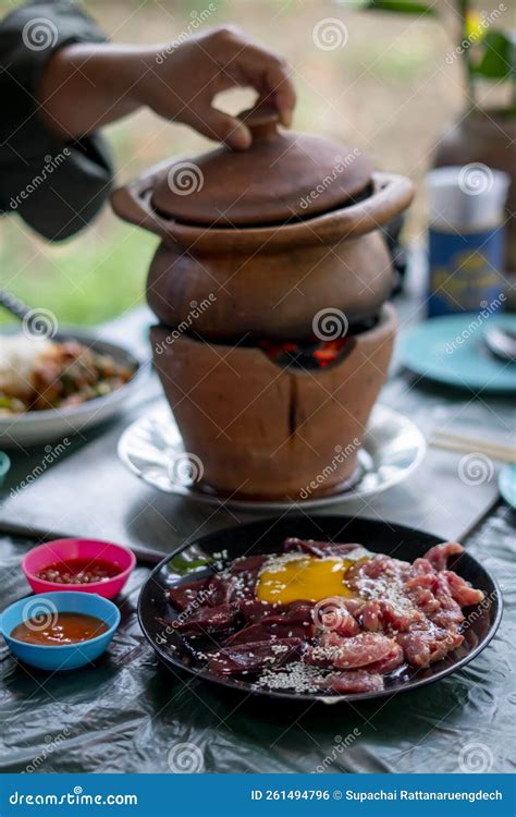 Thai Isan Traditional Hot Pot Stock Photo Image Of Leaves Basil