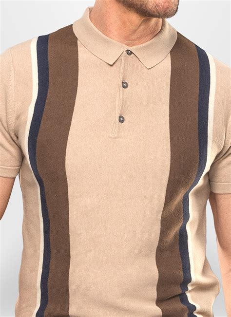 Vertical Striped Knitted Polo Shirt