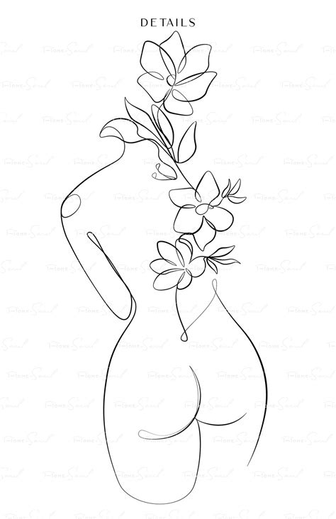 Erotic One Line Art Nude Line Drawing Sexy Drawing Minimal Outline Flowers Naked Woman Print