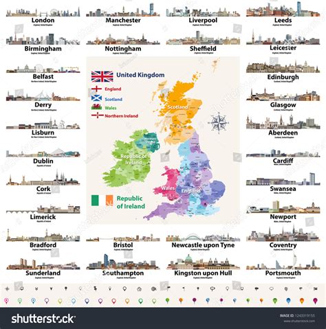 Vector Set British Isles Countries Cities Stock Vector Royalty Free