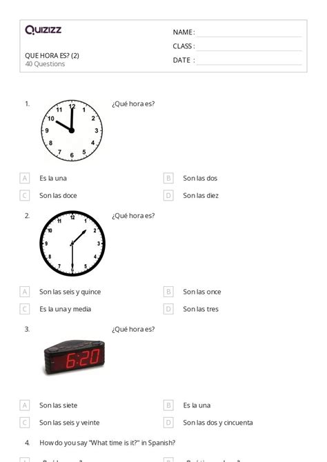 50 Tiempo A Cuarto De Hora Hojas De Trabajo Para Grado 7 En Quizizz Gratis E Imprimible