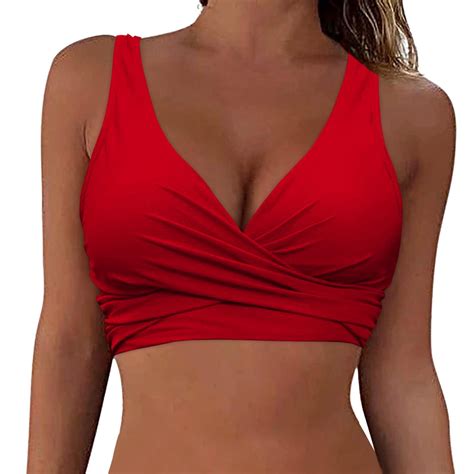 Wlylongift Women S Twist Front V Neck Bikini Top Padded Adjustable Spaghetti Straps Bathing Suit