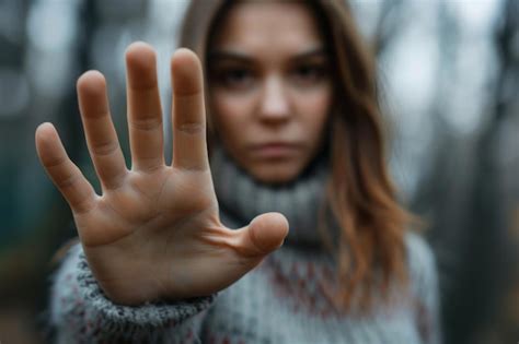 A Woman With Her Hand Outstretched As A Sign Of Stop Against Violence