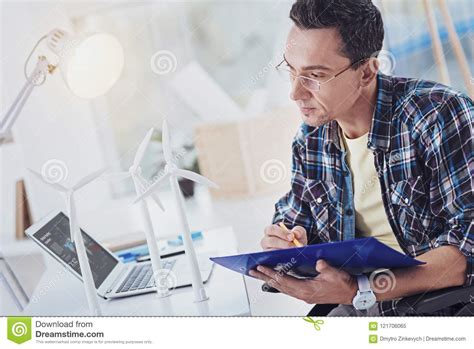 Concentrated Brunette Man Making Notes Stock Image Image Of