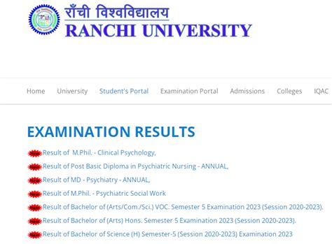 Ranchi University Result 2023 MahaBharti In University