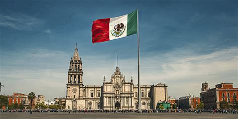mexican flag  flying  front   mexico city large cathedral