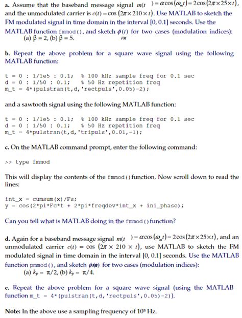 Solved A Assume That The Baseband Message Signal M T C