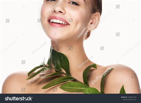Cheerful Pretty Woman Naked Shoulders Green Stock Photo 1485027263 Shutterstock