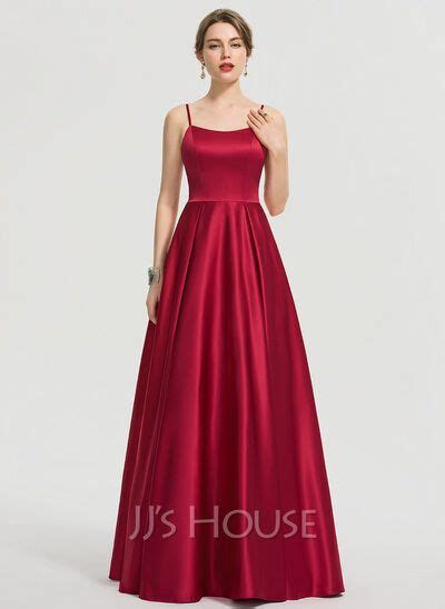 US 107 00 A Line Square Neckline Floor Length Satin Bridesmaid Dress