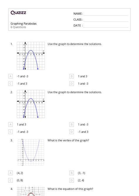 Graphing Parabolas Worksheets For Th Class On Quizizz Free