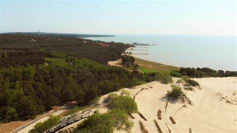 Aerial birds eye view the Curonian Spit landscape in summer with baltic