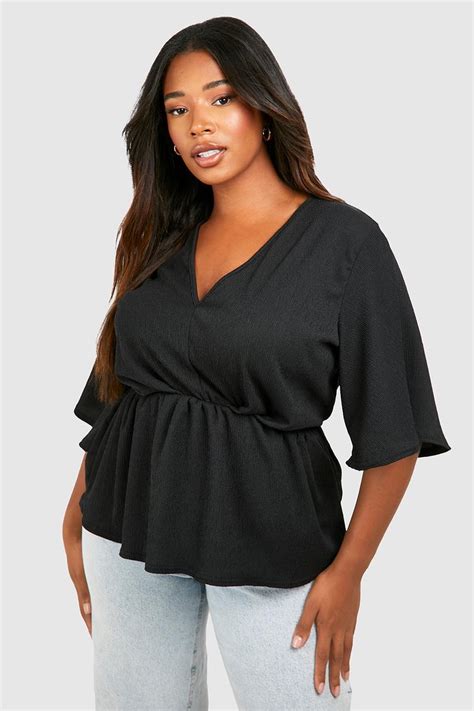 Plus Angel Sleeve Peplum Top Boohoo Usa