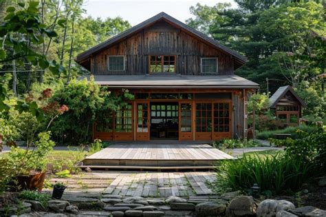 Premium Photo A House With A Wooden Deck Surrounded By Trees