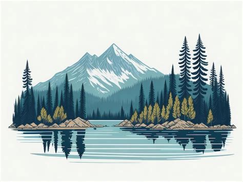 Premium Ai Image Mountain With Pine Trees And Lake Landscape Hand