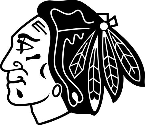 a black and white drawing of the chicago black hawks'head with an emblem on it