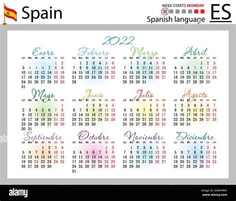 Spanish Language Calendar For The Year 2012