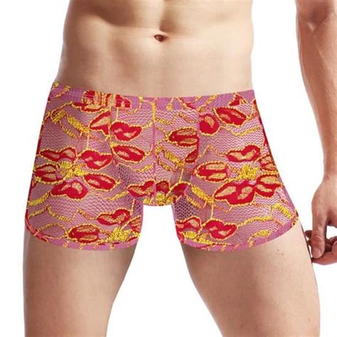 Yoojia Sexy Boxer Dentelle Homme T Back Sissy Lingerie Transparente Taille Basse Sous V Tement