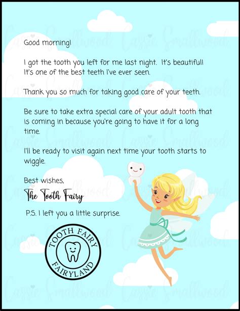 Free Printable Tooth Fairy Letter Template