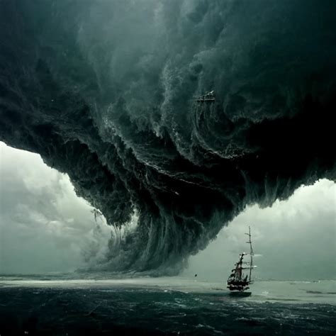 Sailing In Huge Ship In Storm Tornado Dark Cloudy Midjourney