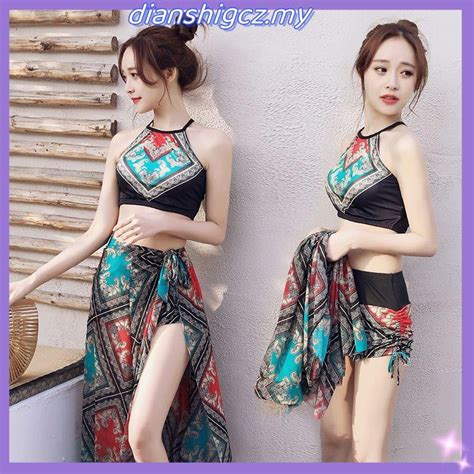 Women S Swimsuit Three Piece Sportswear Plus Size Bikini Korean Sexy Swimsuit Shopee Malaysia