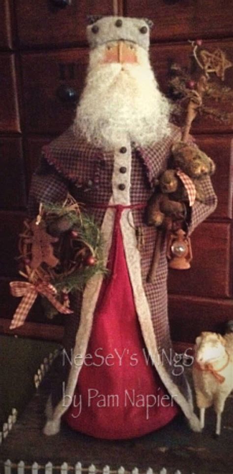 Primitive Folkart Christmas Santa Handmade Old World Ooak Saint