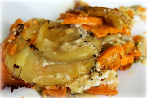 Scalloped Yukon Gold And Sweet Potato Gratin With Fresh Herbs A Feast