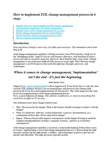 How To Implement Itil Change Management Process In 6 Steps Pdf