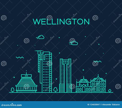 Wellington City Skyline New Zealand Vector Linear Stock Vector ...