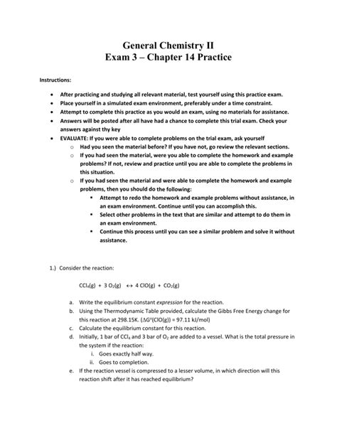 General Chemistry II Exam 3 Chapter 14 Practice