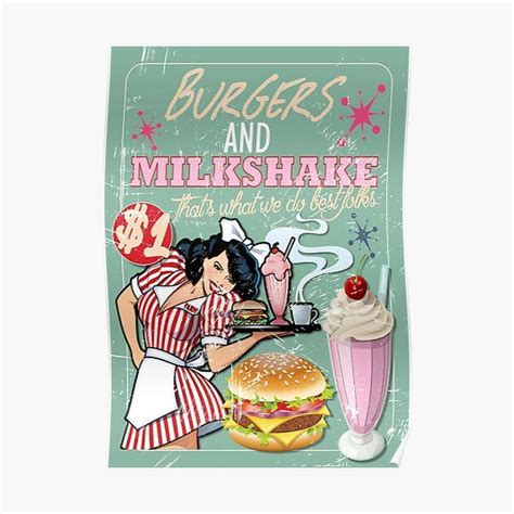 Burgers And Milkshakes Retro 1950 S Diner Americana Poster For