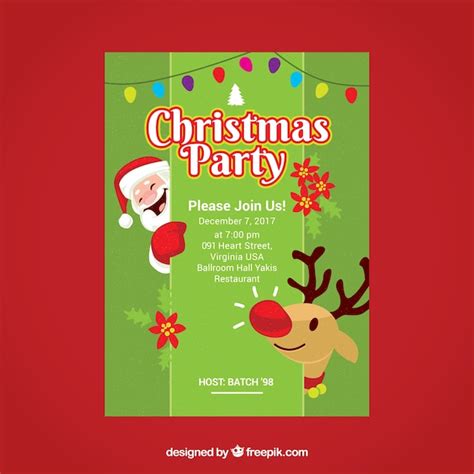 Free Vector Nice Poster Of Christmas Party With Santa Claus And Reindeer