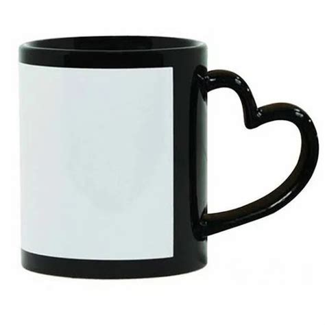 Black Round Sublimation Heart Handle Mug For Ting Size Dimension