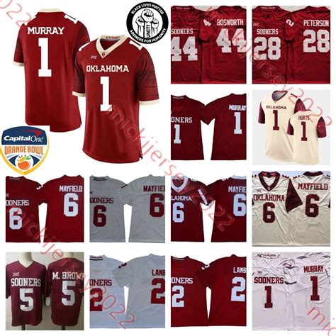 Oklahoma Sooners Football Jersey Mens Stitched Polyester Red White ...