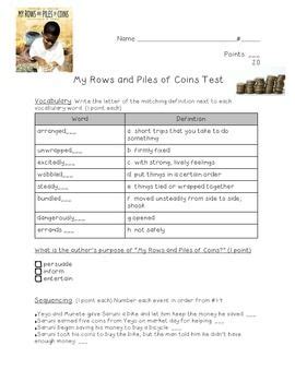 My Rows And Piles Of Coins Test Kid Friendly Authors Purpose Math