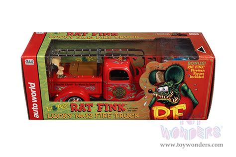 Rat Fink Lucky No13 Fire Truck With Rat Fink Fireman Figure Awss143