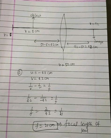 An Object Placed On A Metre Scale At 8 Cm Was Focussed On A White Screen Placed At 92 Cm Mark