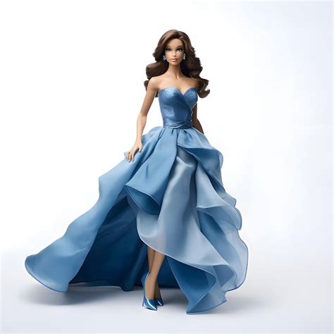 Premium Photo Cute Blonde Barbie Wearing An Elegant Blue Clothing Posed Against White Isolated