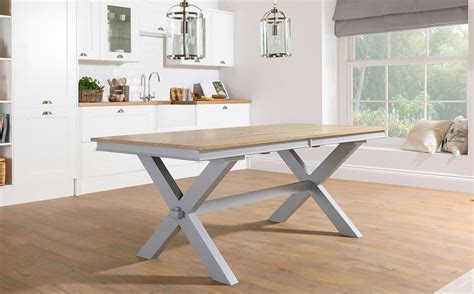 Grange Painted Grey And Oak Extending Dining Table With 8 Duke Grey