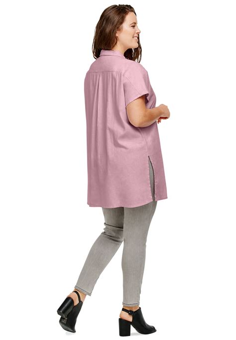 Linen Blend Tunic With Hidden Button Placket Dusty Pink Ellos