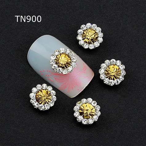 10pcs Golden Alloy Glitter 3d Nail Art Decorations With Rhinestones