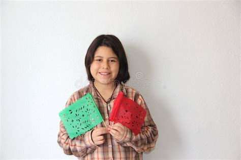 Year Old Latina Hispanic Girl Plays With Green White And Red Flags