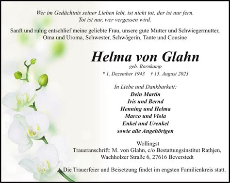 Helma Von Glahn Gedenken Nordsee Zeitung