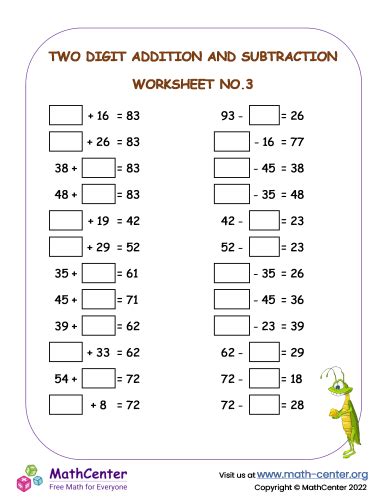 Free Two Digits Addition And Subtraction Worksheet Download Free Two