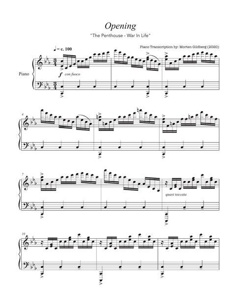 The Penthouse 펜트하우스 Bgm Opening Piano Arrangement Sheet By