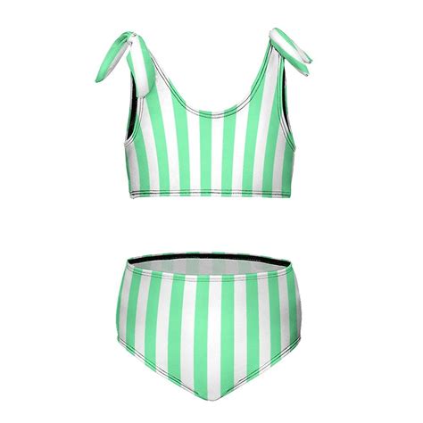 Aesthetic Sage Green And White Vertical Girl S 2 Piece Bikini Set Beach Sport Swimsuit Swimwear