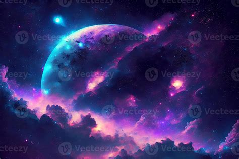 Abstract space wallpaper. Planet and stars. Digital art, Fantasy art