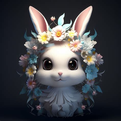 Premium Photo 3D Rendered Cute Cartoon Bunny With A Flower Crown On